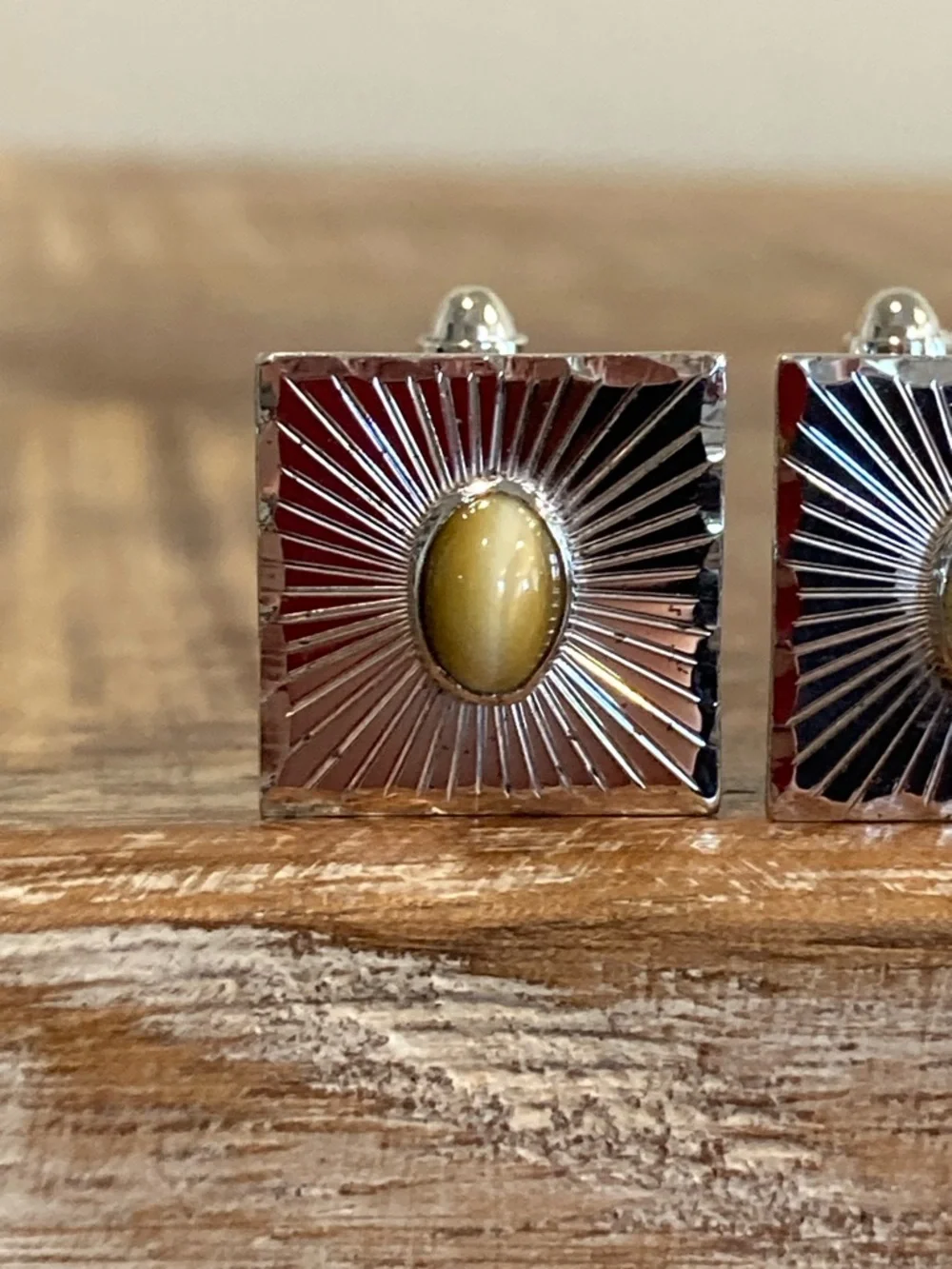Simmons Sterling Silver Cufflinks Tigers Eye Vintage Square Western Style - Picture 3 of 16